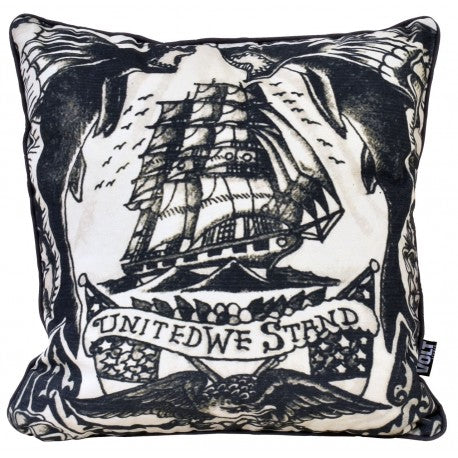 Cushion heavy canvas tattoo ship 45x45cm