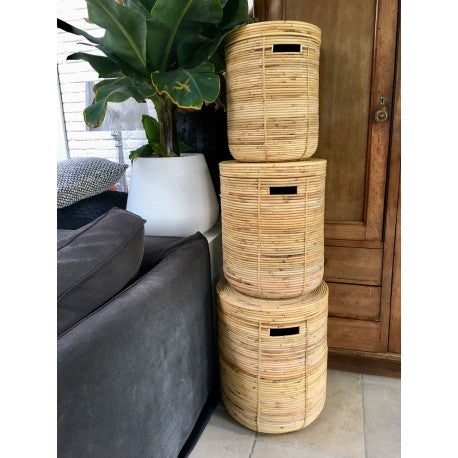 Rattan stripe basket natural set of 3