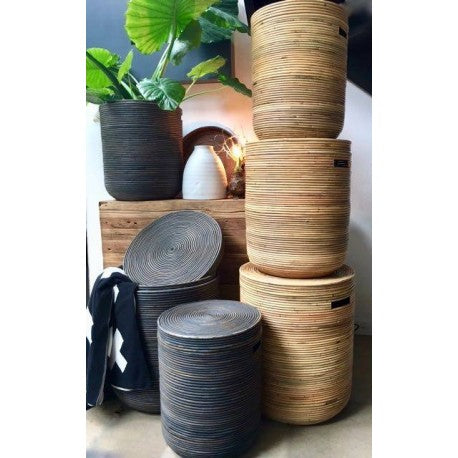 Rattan stripe basket natural set of 3