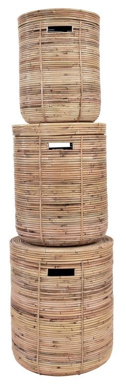 Rattan stripe basket natural set of 3