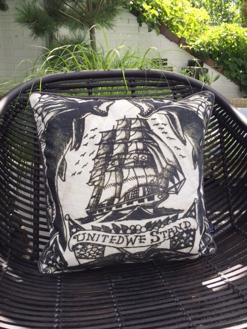 Cushion heavy canvas tattoo ship 45x45cm