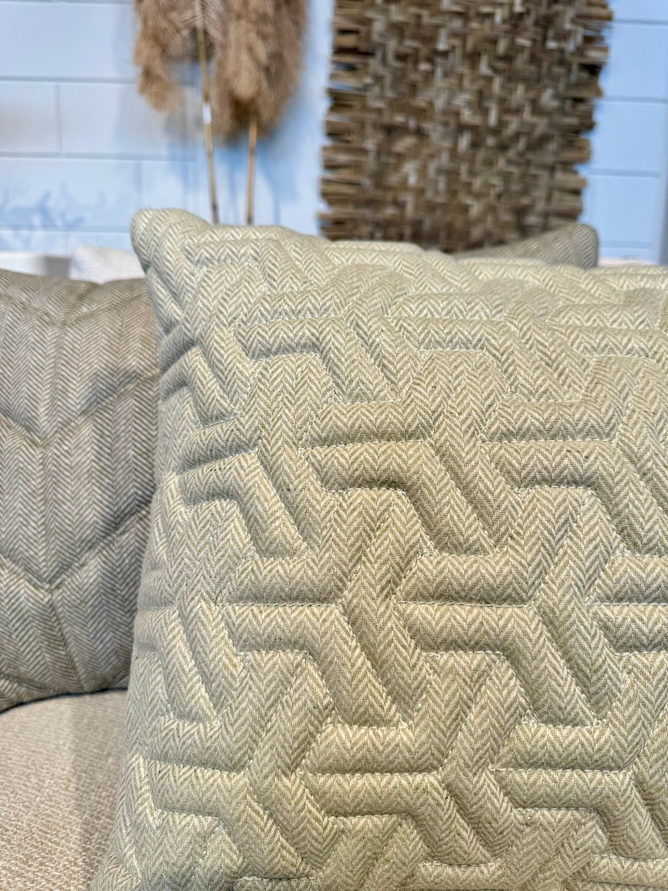 Cushion 3D Geomatric wool Herringbone Pista 40x60cm