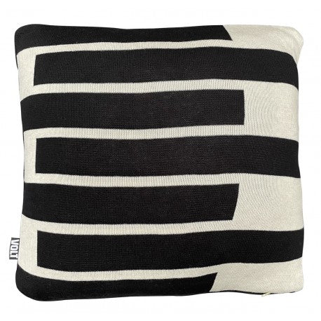 Cushion knitted 7 black stripes on Ivory deluxe